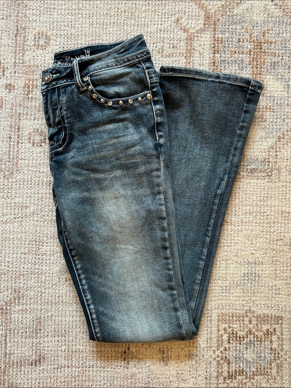 Platinum Plush Stud-Trim Jeans in Dark Wash